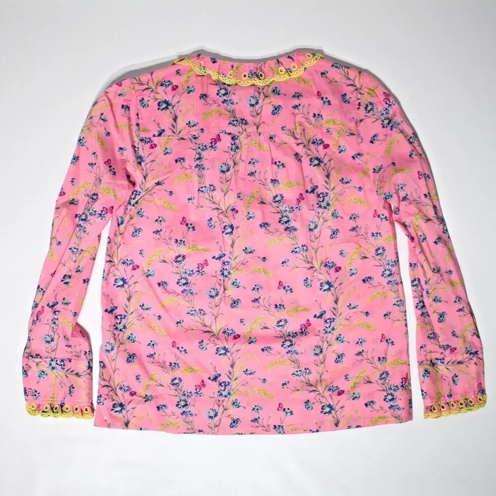 NWT J. Crew Pink Ruffle Blouse Wheat Bouquet Floral Cottage Print Women XS (B4)